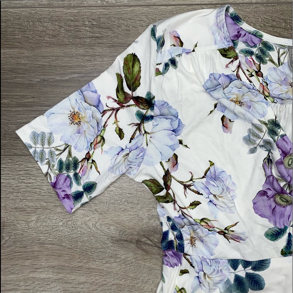 NWOT ASOS Faux Wrap Floral Dress Size 8 White Pruple - Picture 5 of 11